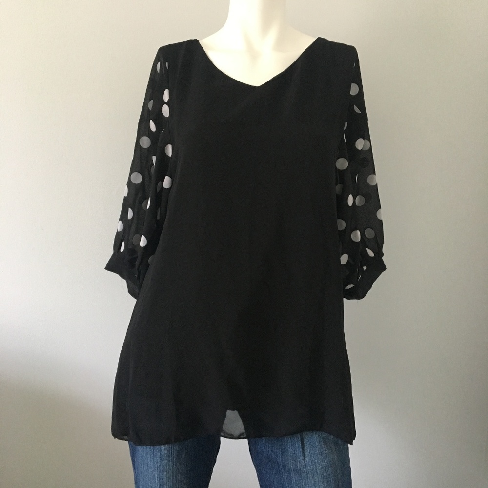 Black Polka Dot Blouse NWOT
